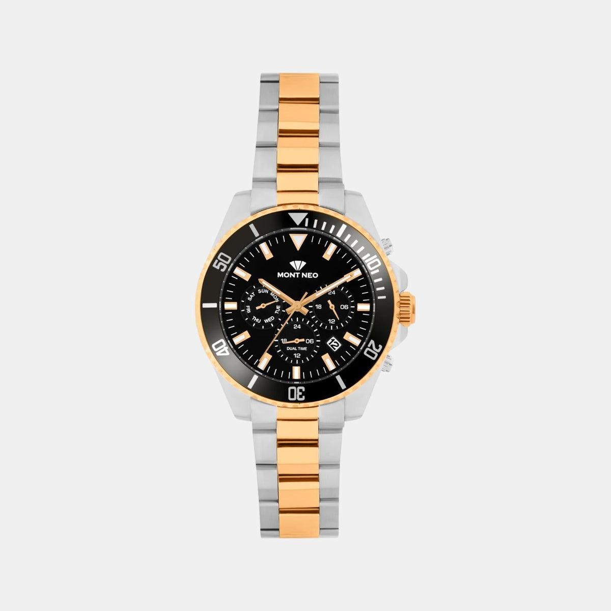 Men Quartz Black Dial Multi-Function Stainless Steel Watch 3508M-M1304