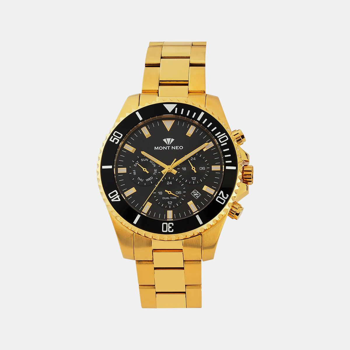 Men Quartz Black Dial Multi-Function Metal Watch 3508M-M2204