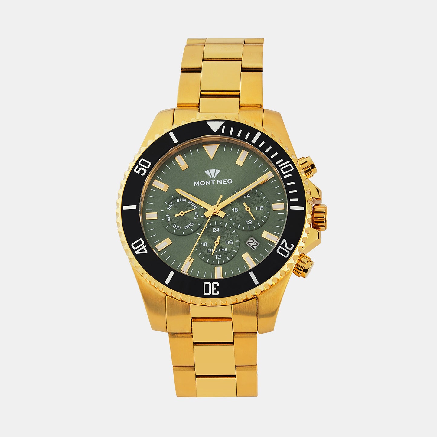 Men Quartz Green Dial Multi-Function Metal Watch 3508M-M2214