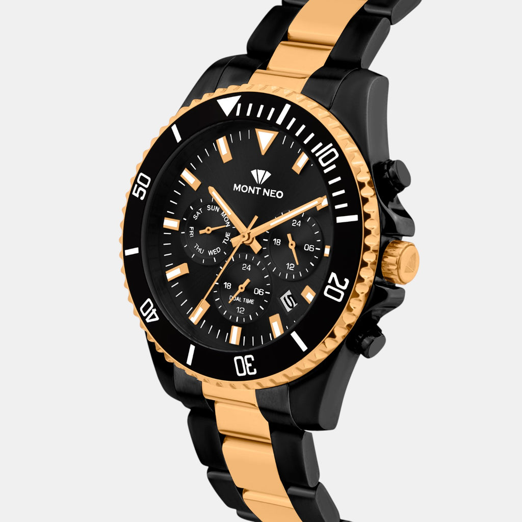 Men Quartz Black Dial Multi-Function Stainless Steel Watch 3508M-M4304