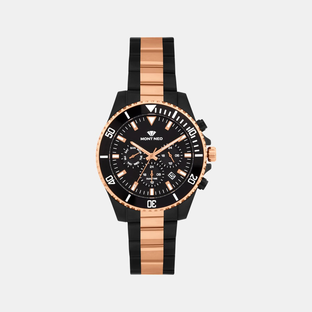 Men Quartz Black Dial Multi-Function Stainless Steel Watch 3508M-M4304