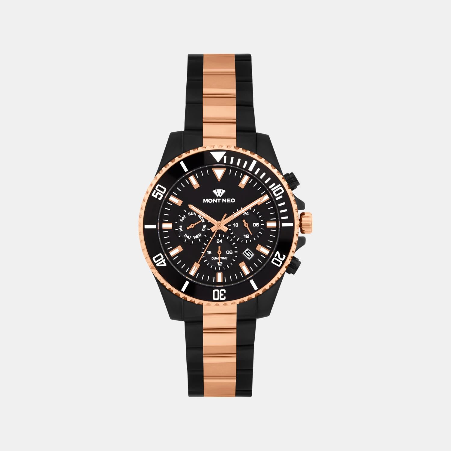 Men Quartz Black Dial Multi-Function Stainless Steel Watch 3508M-M4304