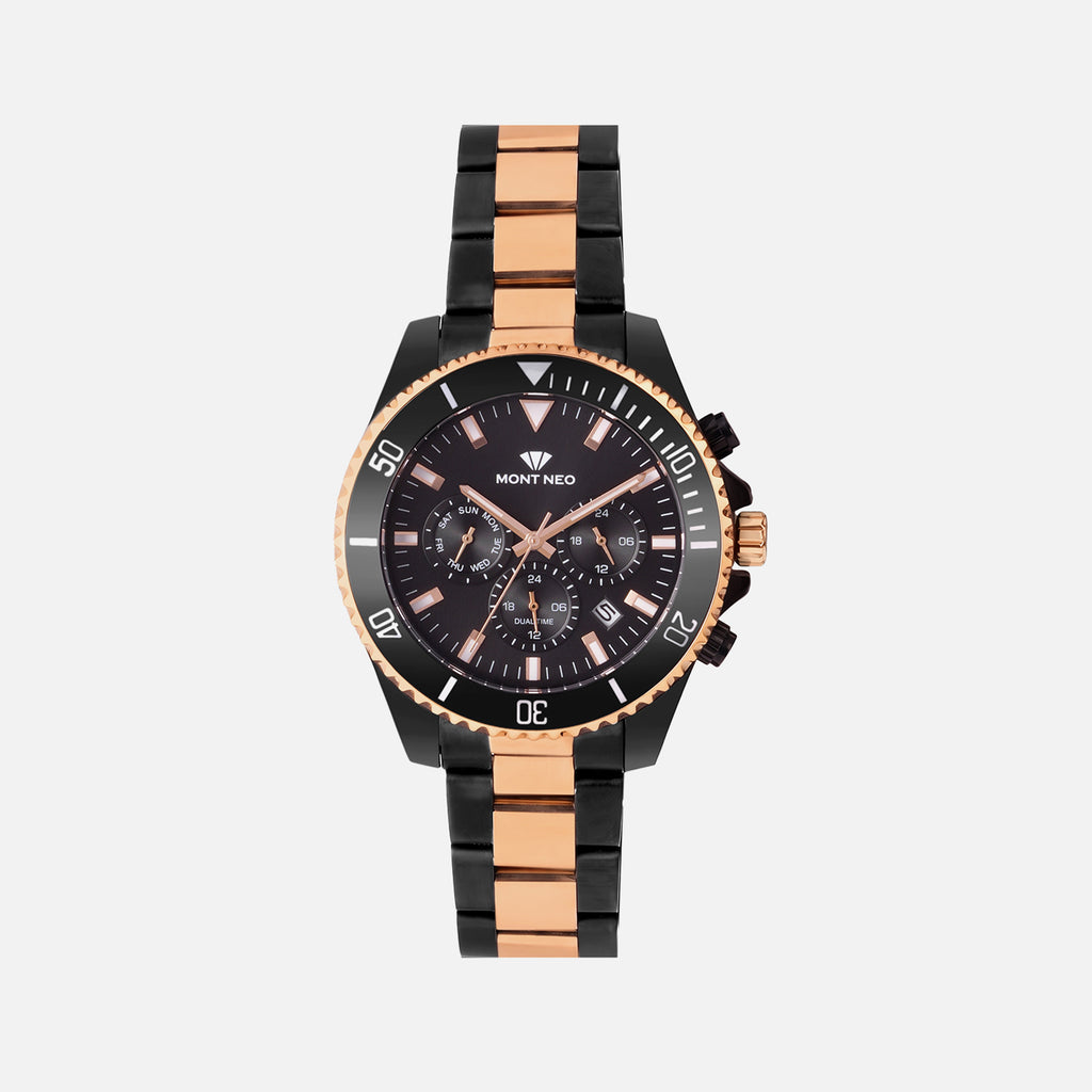 Men Quartz Black Dial Multi-Function Stainless Steel Watch 3508M-M4304