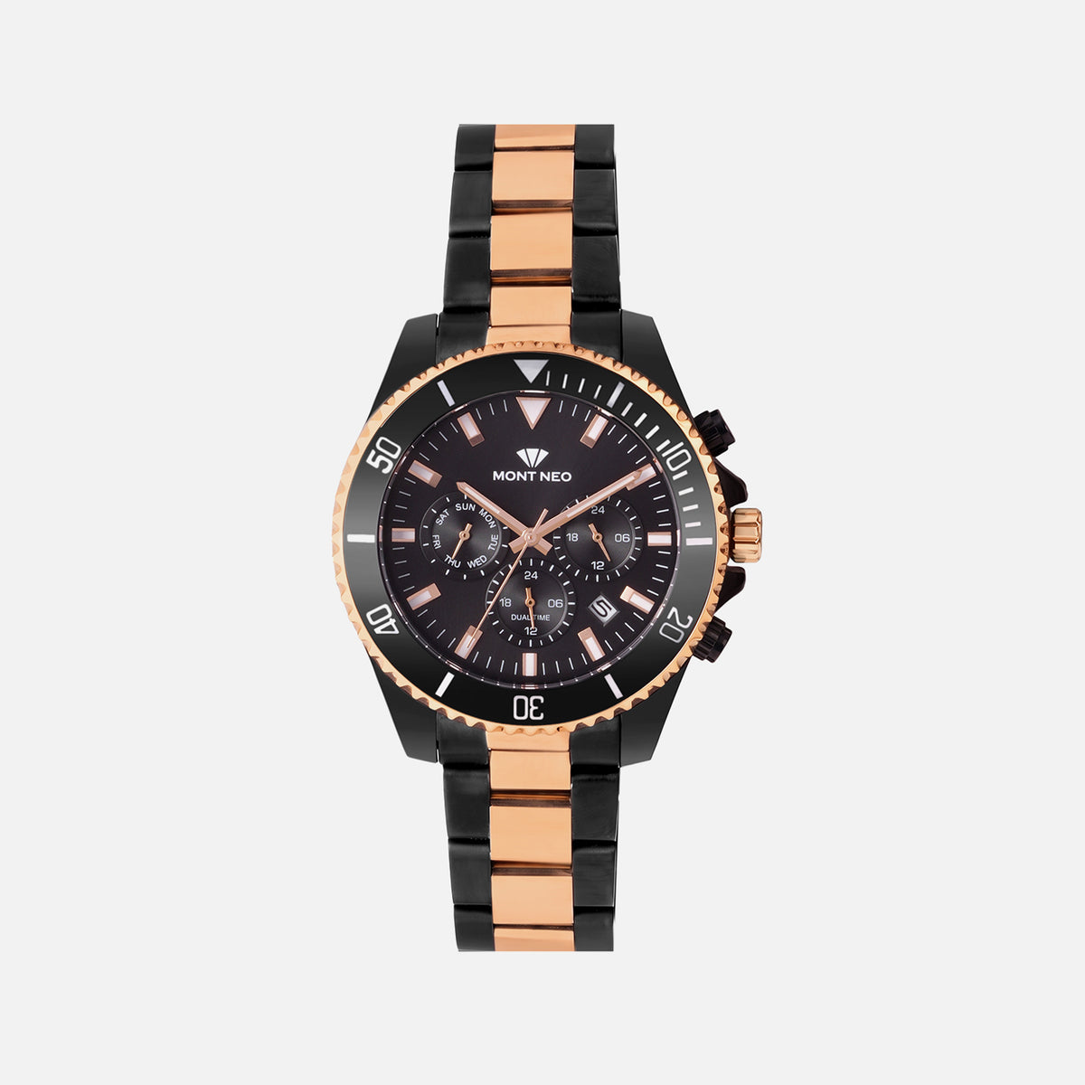 Men Quartz Black Dial Multi-Function Stainless Steel Watch 3508M-M4304