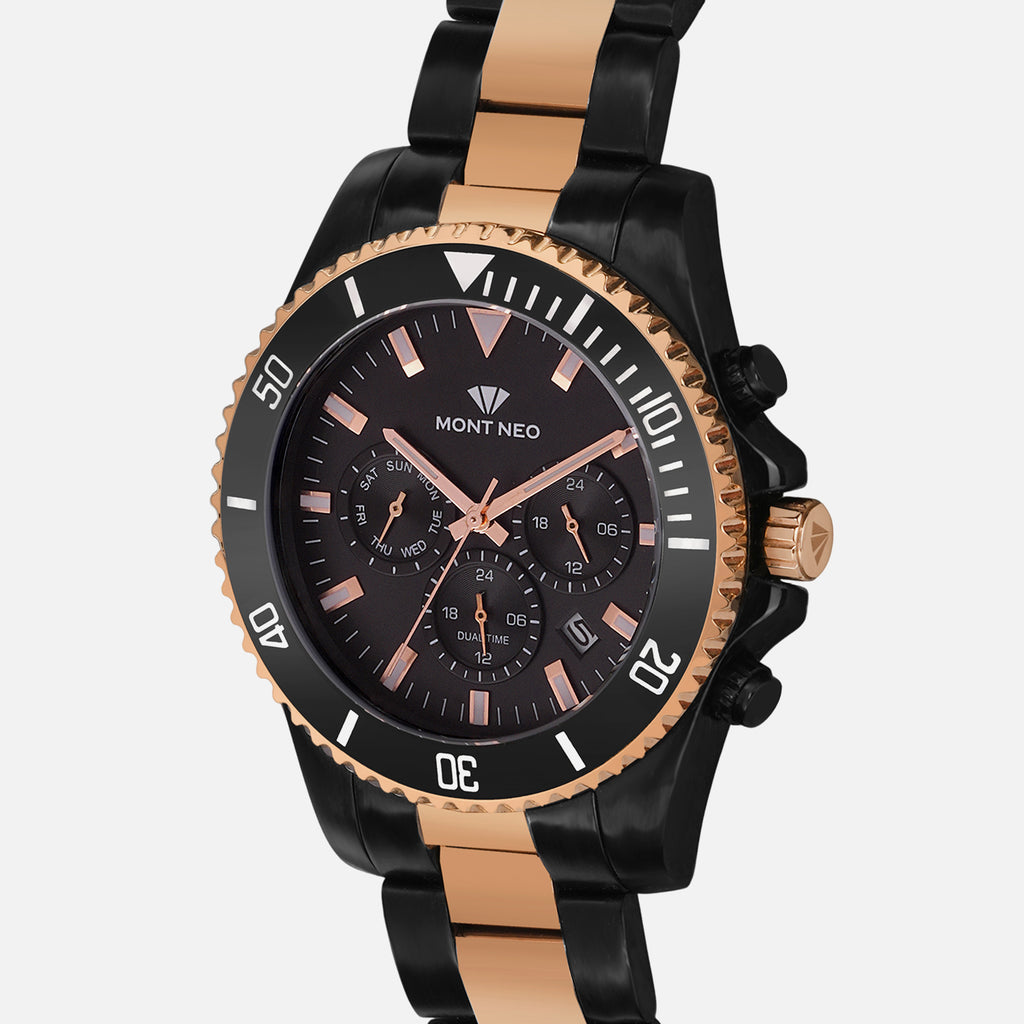 Men Quartz Black Dial Multi-Function Stainless Steel Watch 3508M-M4304