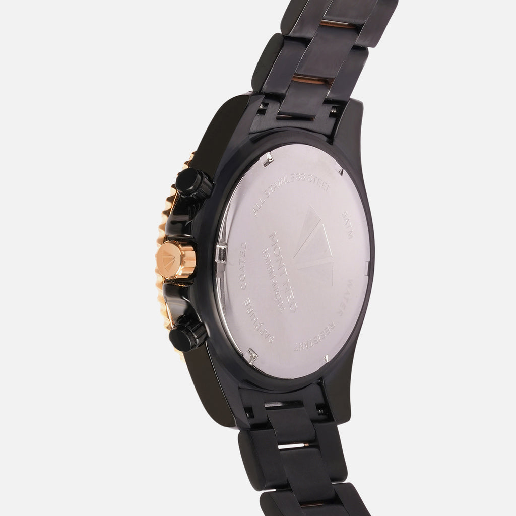 Men Quartz Black Dial Multi-Function Stainless Steel Watch 3508M-M4304
