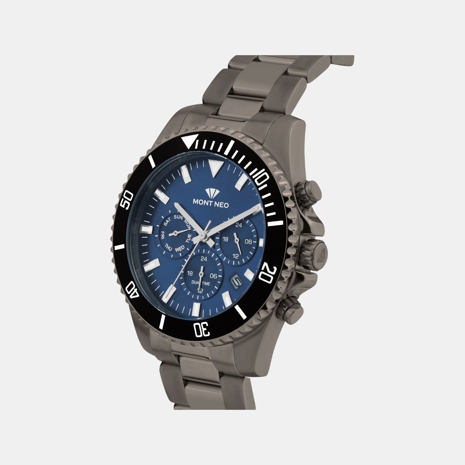 Men Quartz Blue Dial Multi-Function Stainless Steel Watch 3508M-M8805