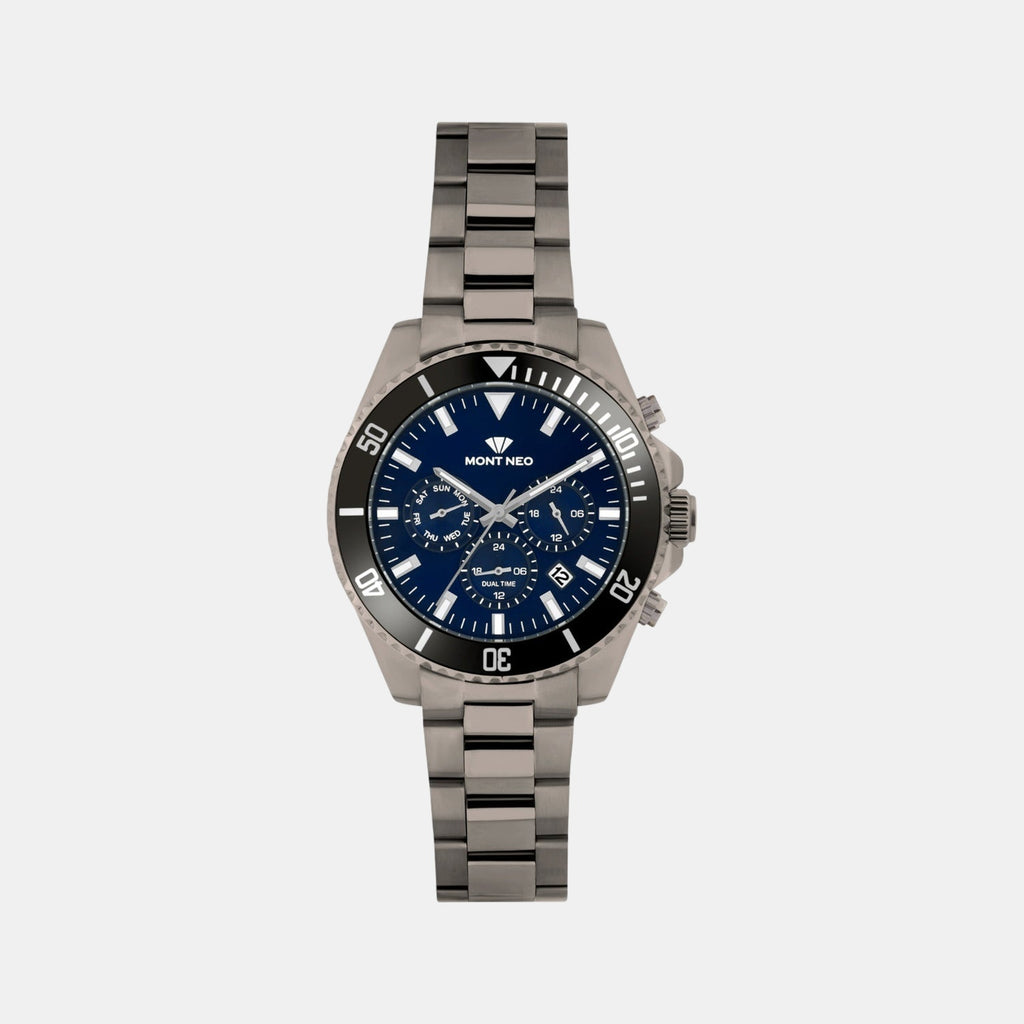 Men Quartz Blue Dial Multi-Function Stainless Steel Watch 3508M-M8805