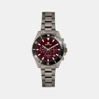 Men Quartz Red Dial Multi-Function Stainless Steel Watch 3508M-M8812