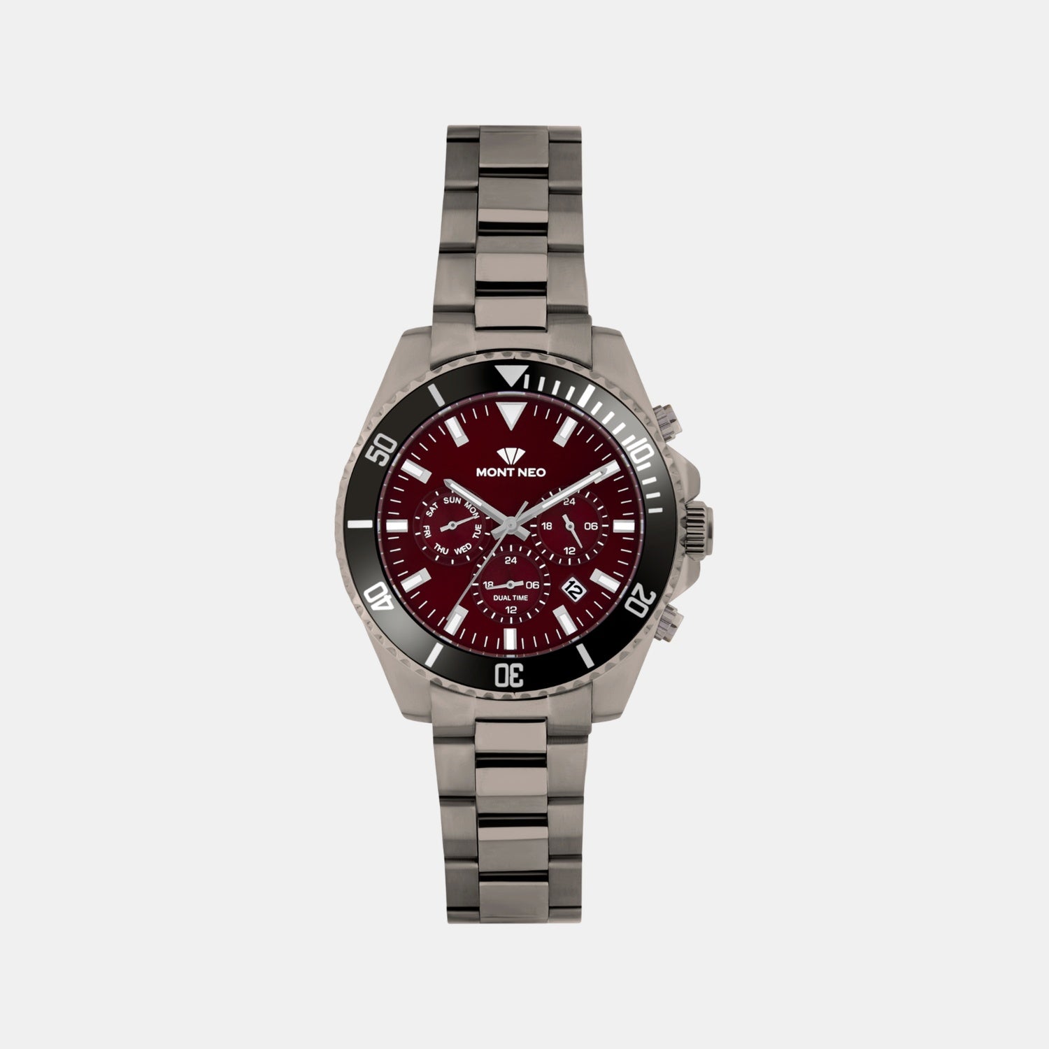 Men Quartz Red Dial Multi-Function Stainless Steel Watch 3508M-M8812