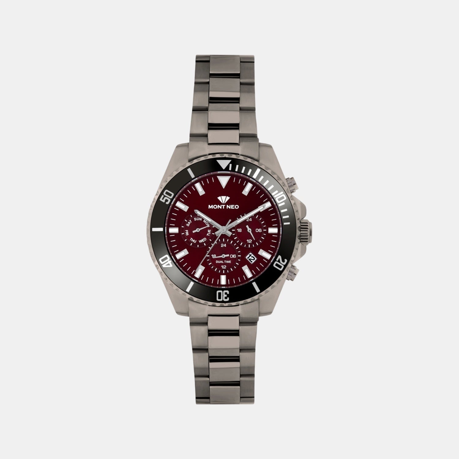 Men Quartz Red Dial Multi-Function Stainless Steel Watch 3508M-M8812