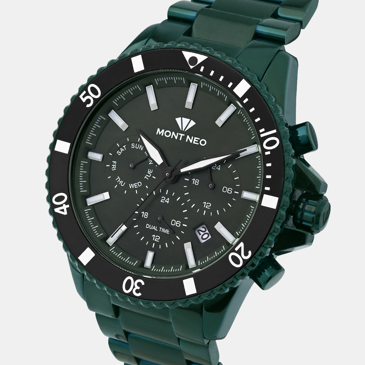 Men Quartz Green Dial Multi-Function Metal Watch 3510M-M10414