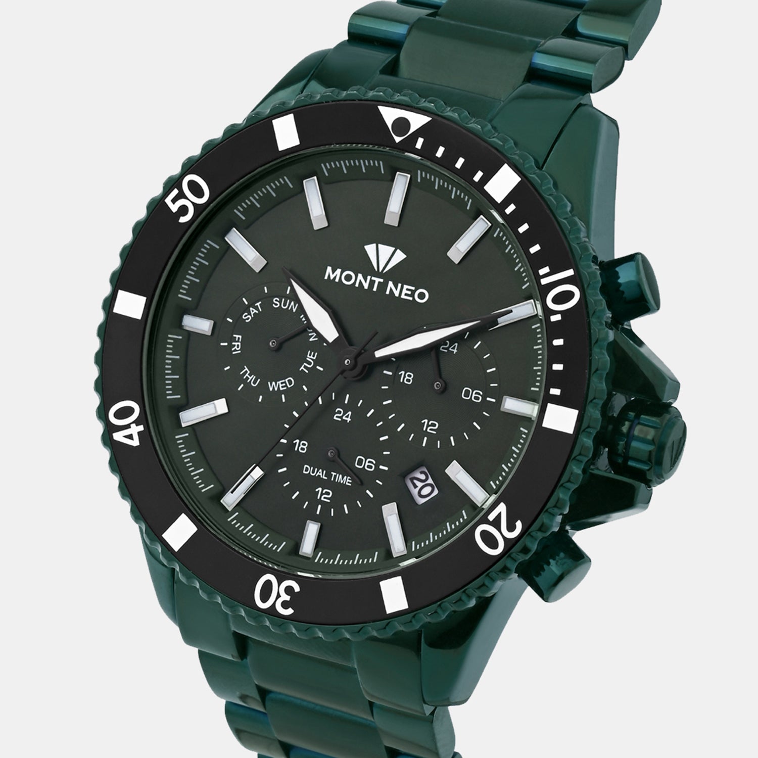 Men Quartz Green Dial Multi-Function Metal Watch 3510M-M10414