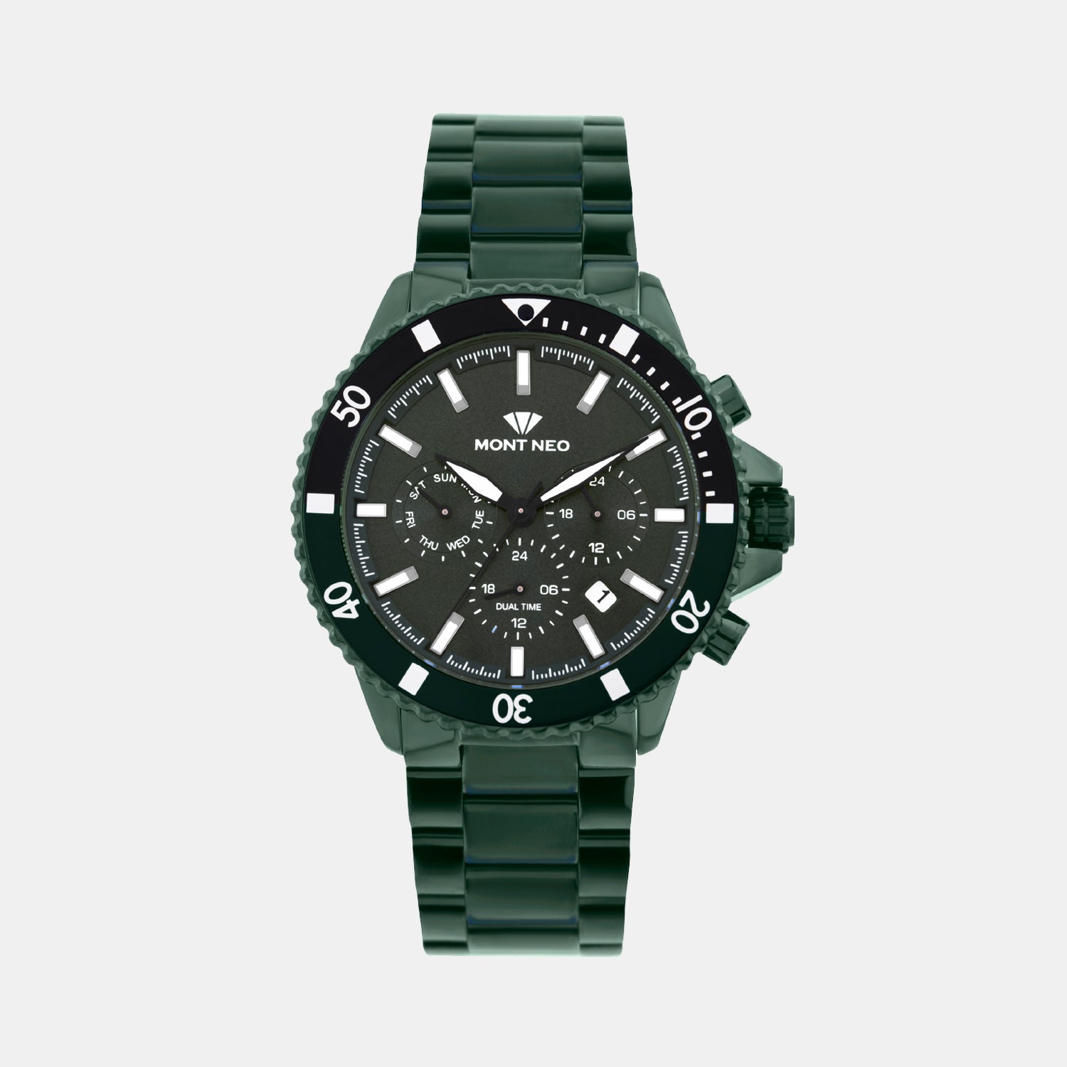 Men Quartz Green Dial Multi-Function Metal Watch 3510M-M10414