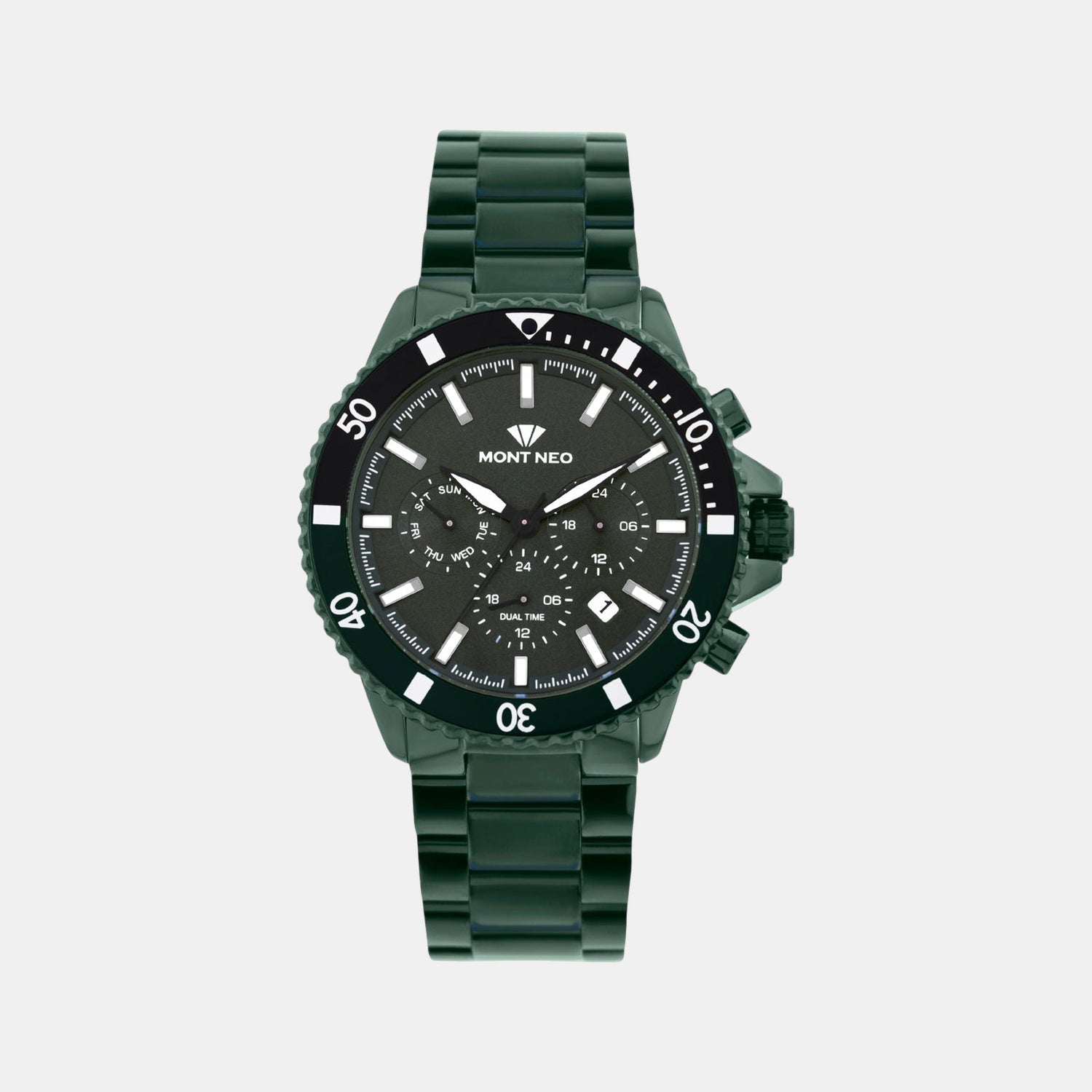 Men Quartz Green Dial Multi-Function Metal Watch 3510M-M10414