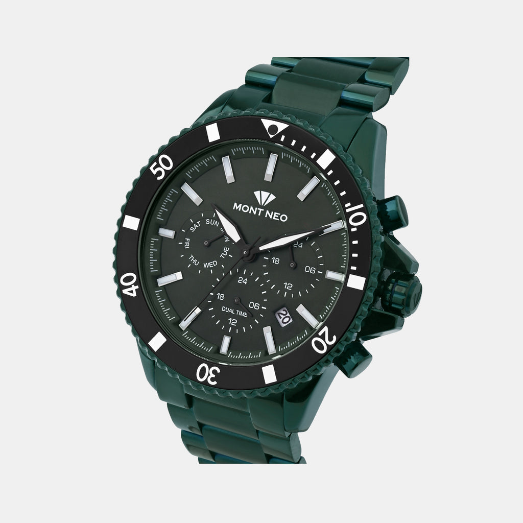 Men Quartz Green Dial Multi-Function Metal Watch 3510M-M10414