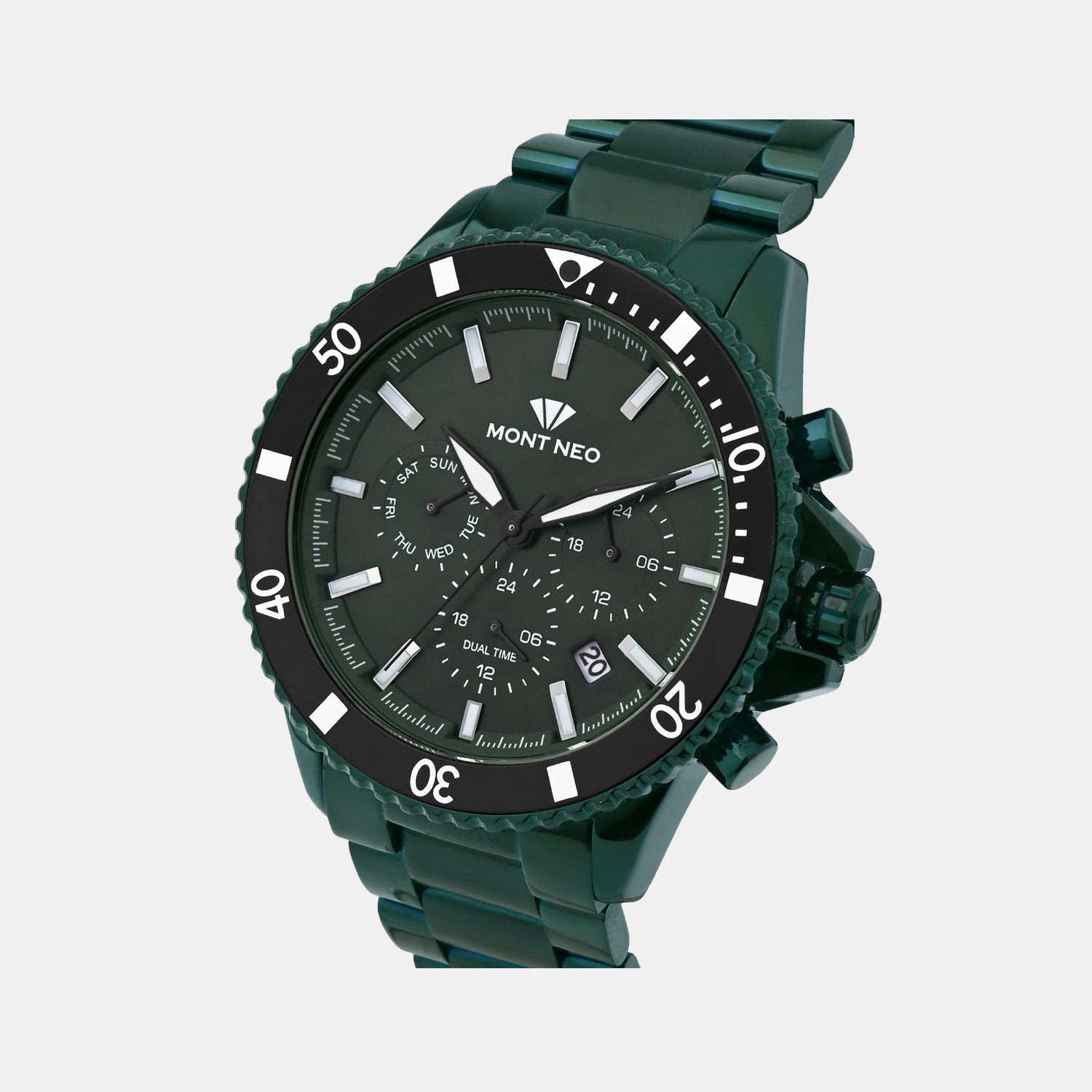 Men Quartz Green Dial Multi-Function Metal Watch 3510M-M10414