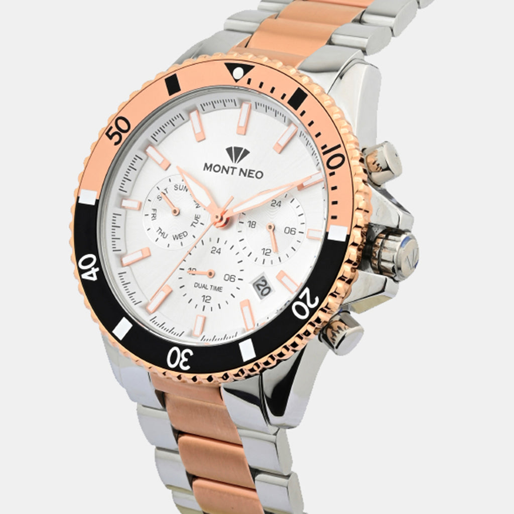 Men Quartz Silver Dial Multi-Function Metal Watch 3510M-M1403