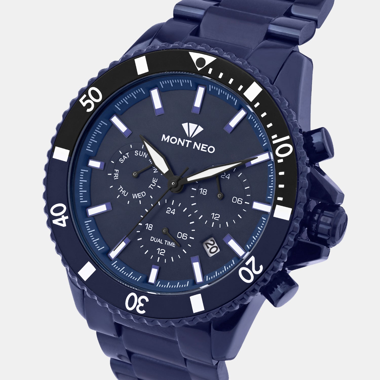 Men Quartz Blue Dial Multi-Function Metal Watch 3510M-M5405