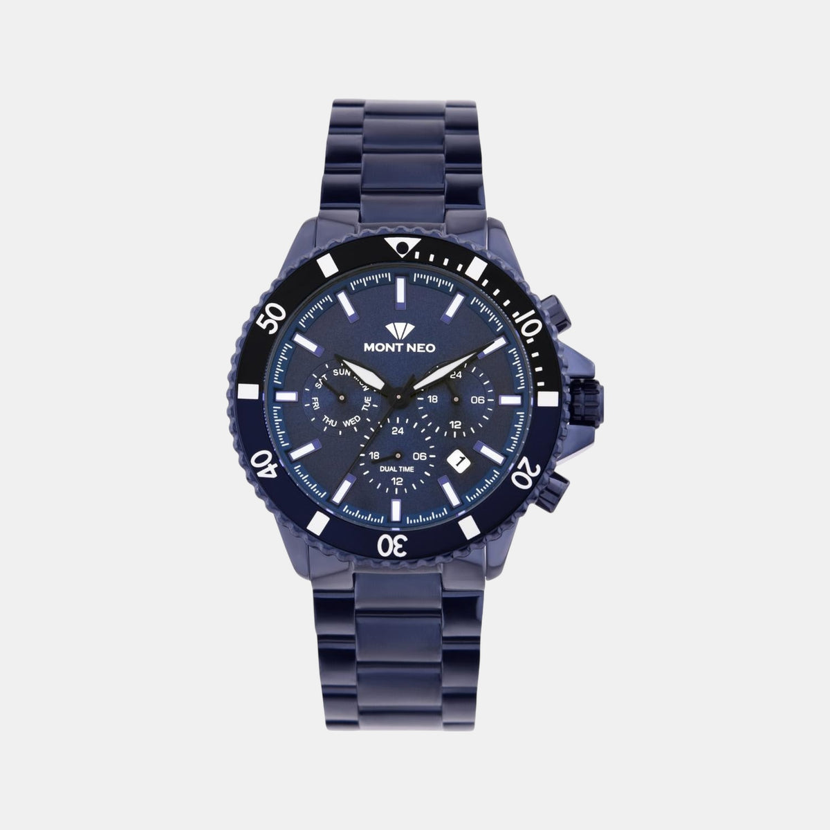 Men Quartz Blue Dial Multi-Function Metal Watch 3510M-M5405