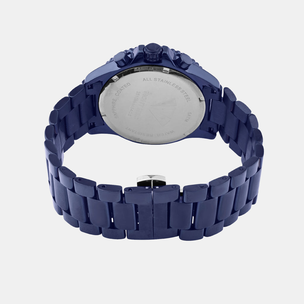 Men Quartz Blue Dial Multi-Function Metal Watch 3510M-M5405