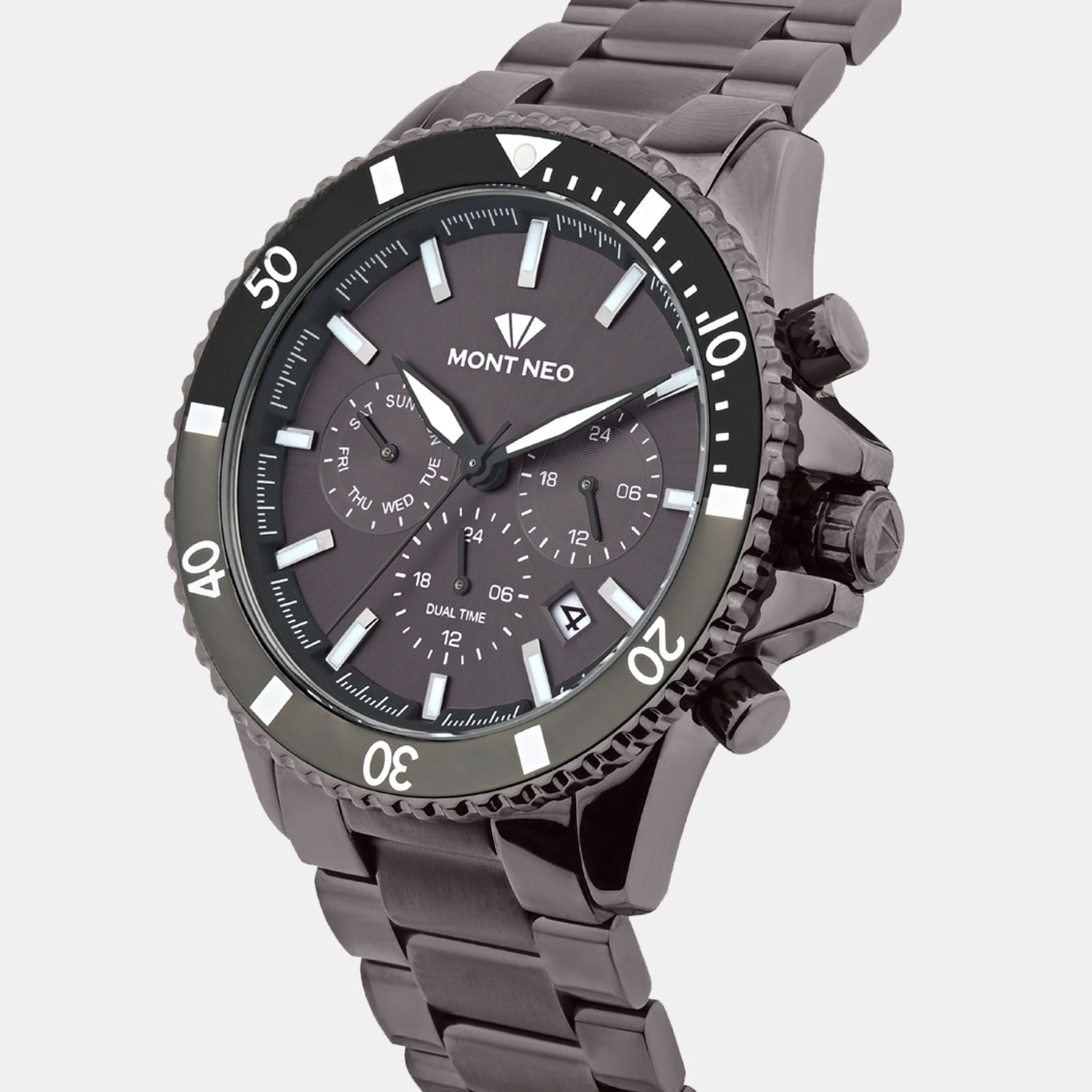 Men Quartz Grey Dial Multi-Function Metal Watch 3510M-M8416