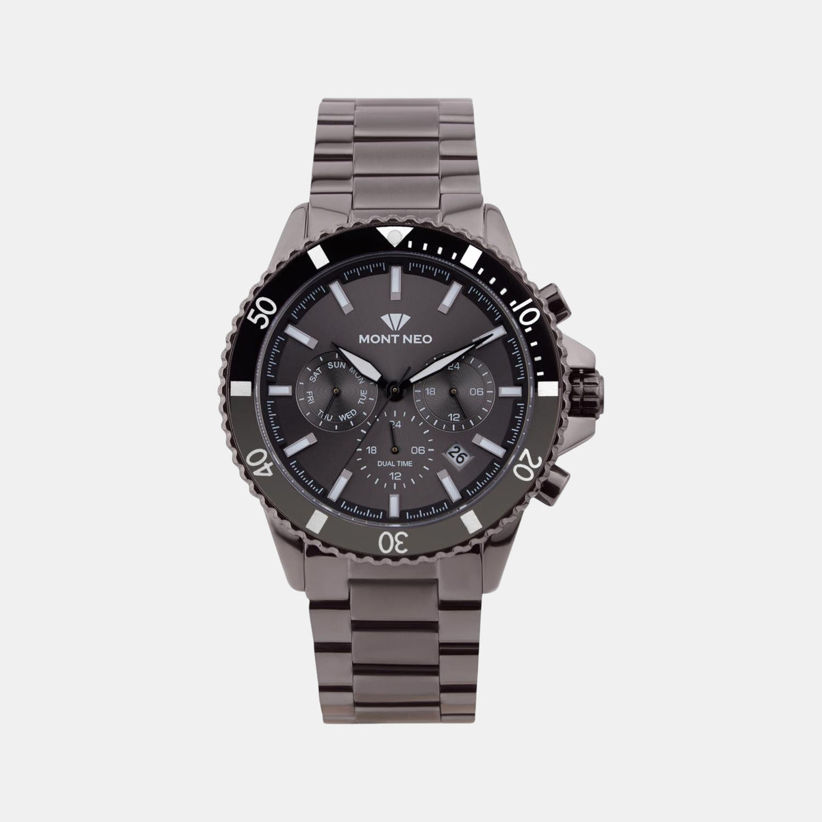 Men Quartz Grey Dial Multi-Function Metal Watch 3510M-M8416