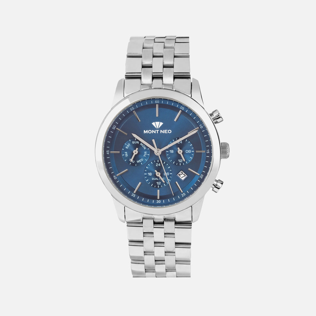 Men Quartz Blue Dial Multi-Function Metal Watch 3511M-M1105