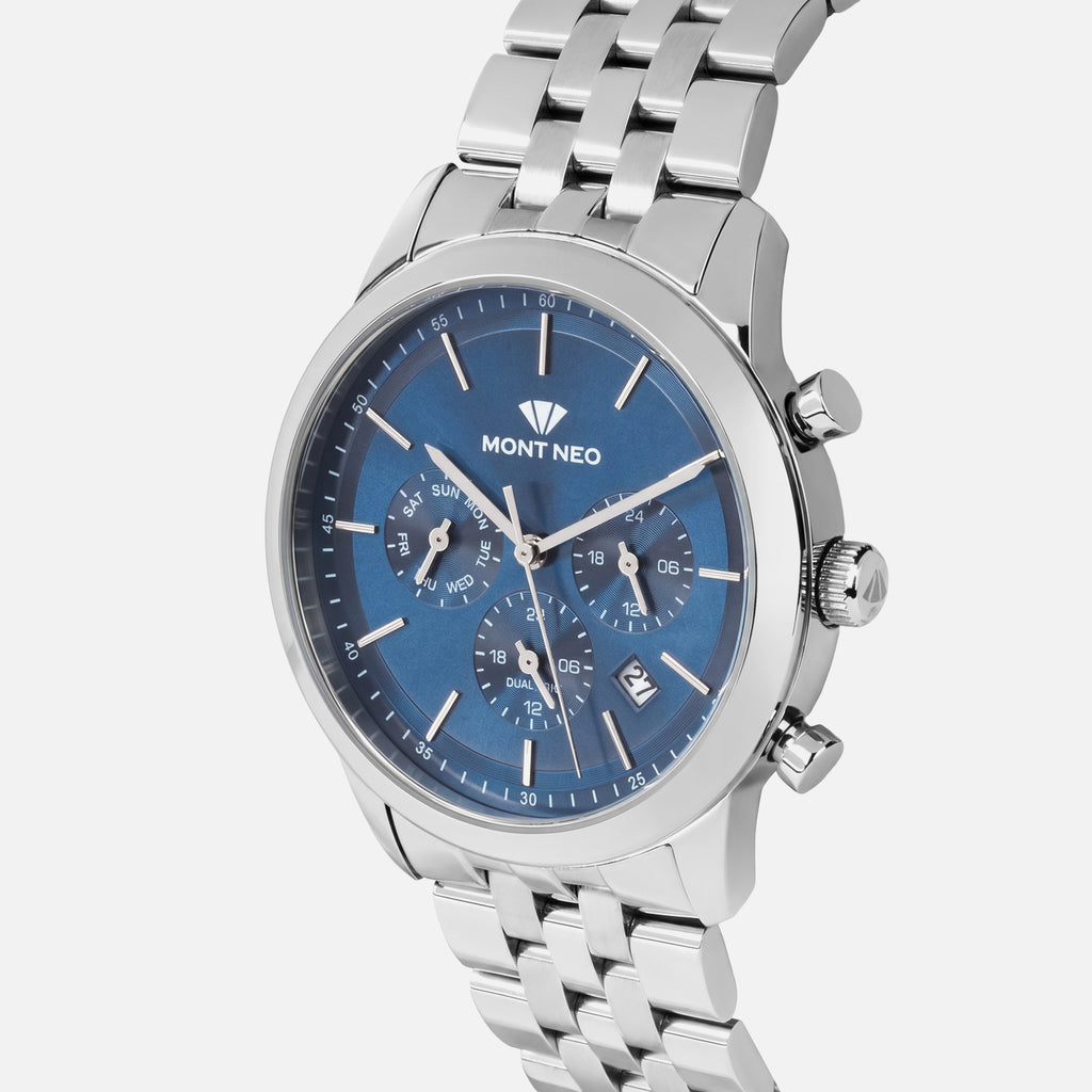 Men Quartz Blue Dial Multi-Function Metal Watch 3511M-M1105