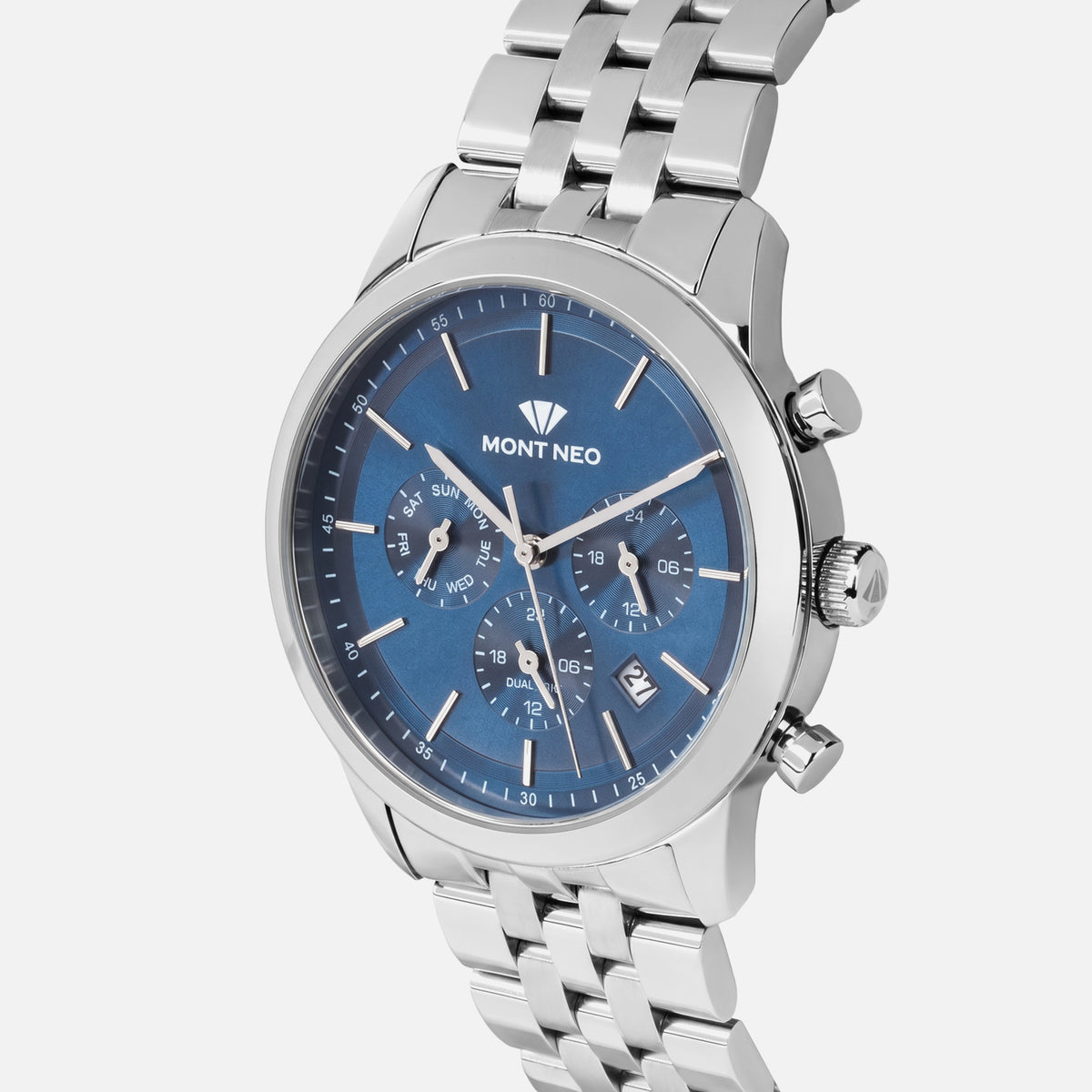 Men Quartz Blue Dial Multi-Function Metal Watch 3511M-M1105