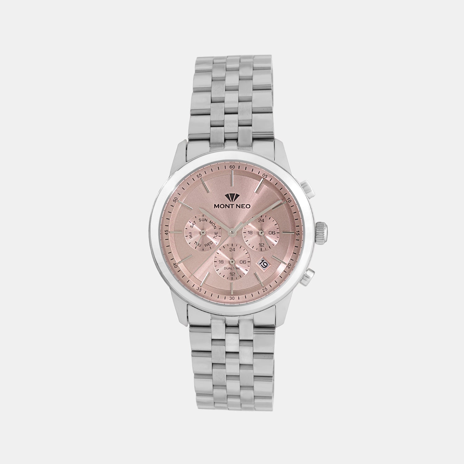 Men Quartz Pink Dial Multi-Function Metal Watch 3511M-M1110