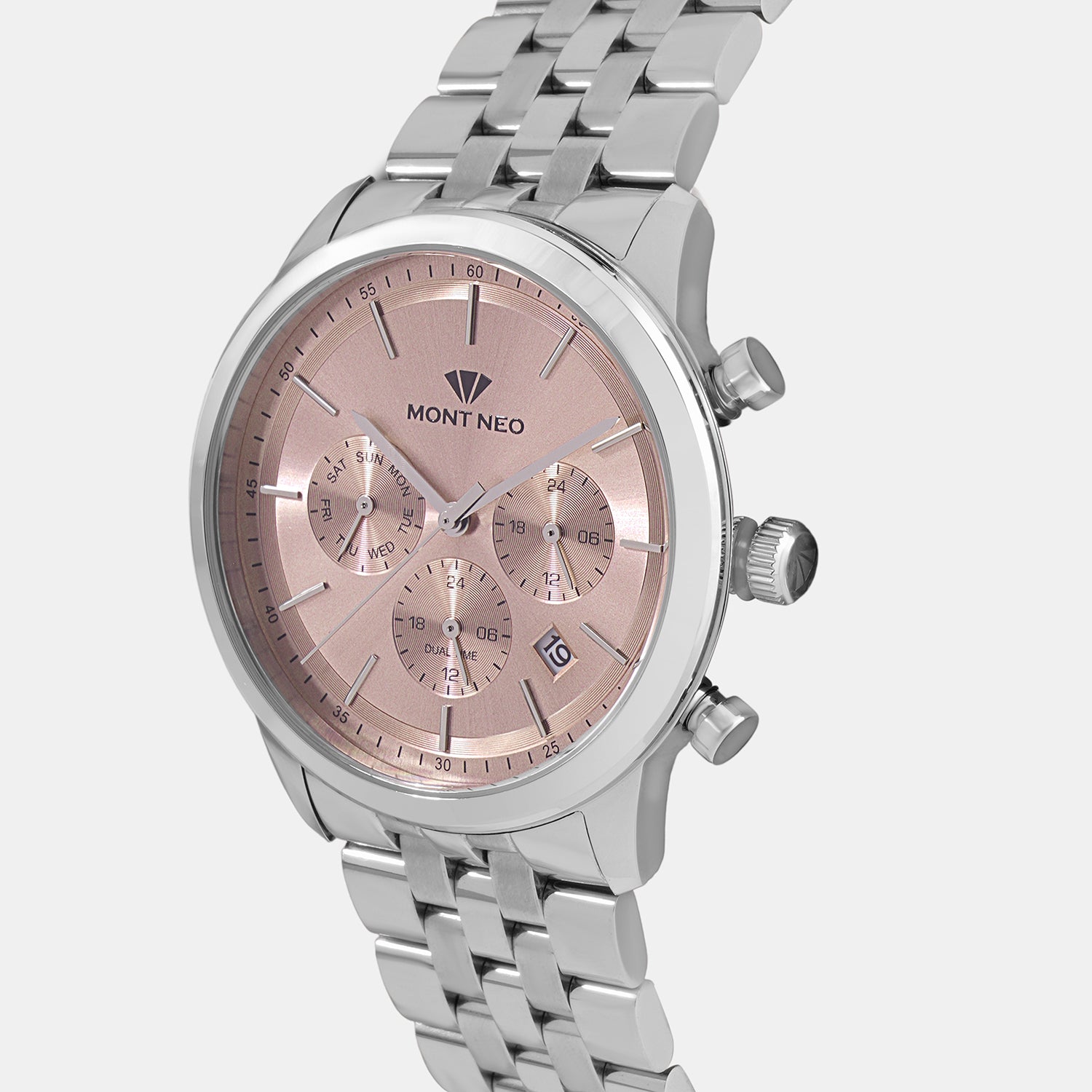 Men Quartz Pink Dial Multi-Function Metal Watch 3511M-M1110