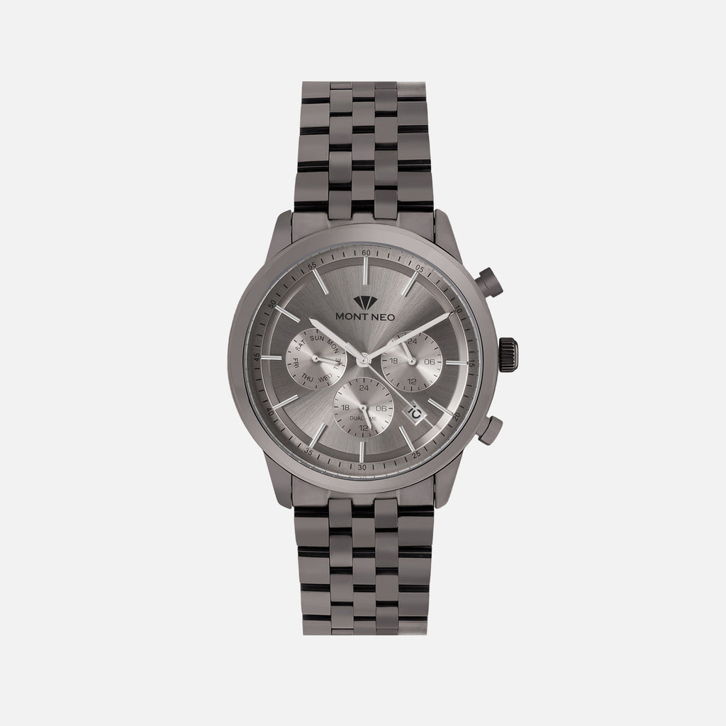 Men Quartz Grey Dial Multi-Function Metal Watch 3511M-M7715