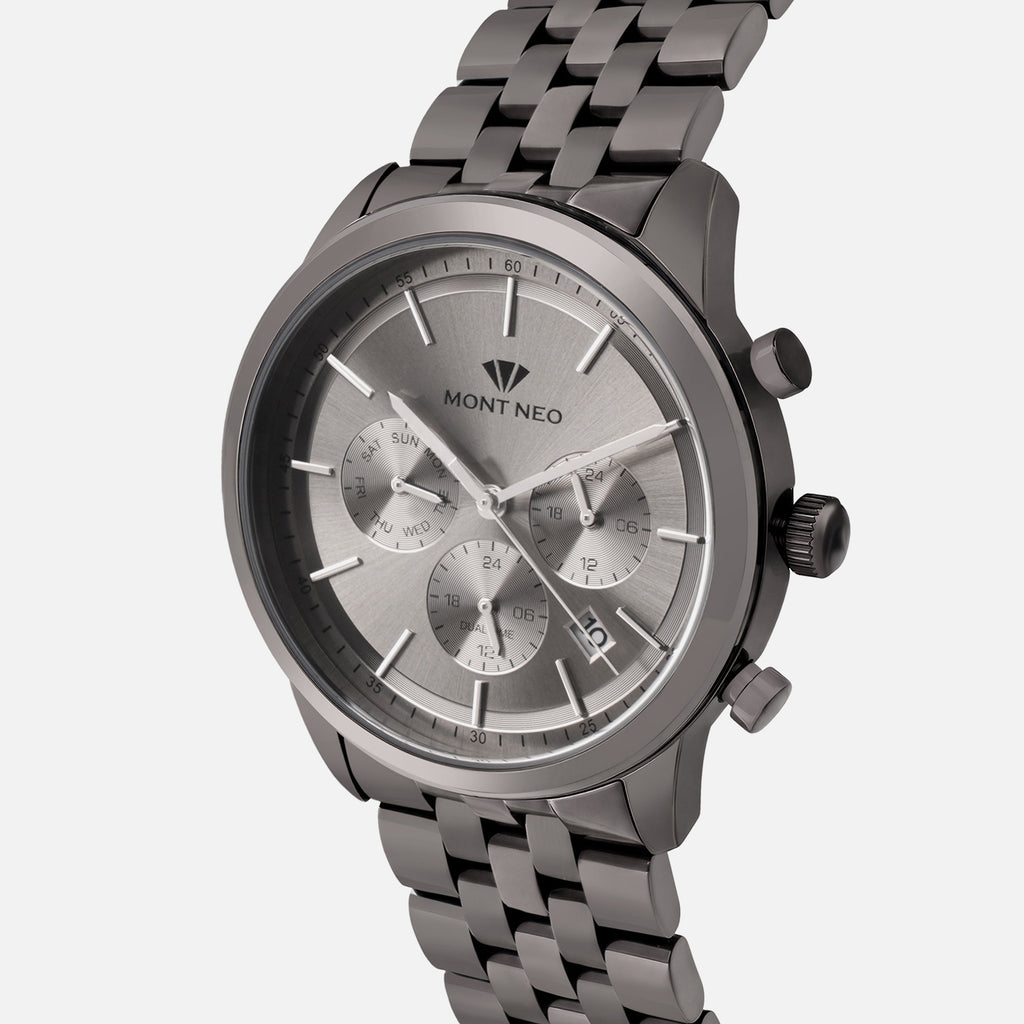 Men Quartz Grey Dial Multi-Function Metal Watch 3511M-M7715
