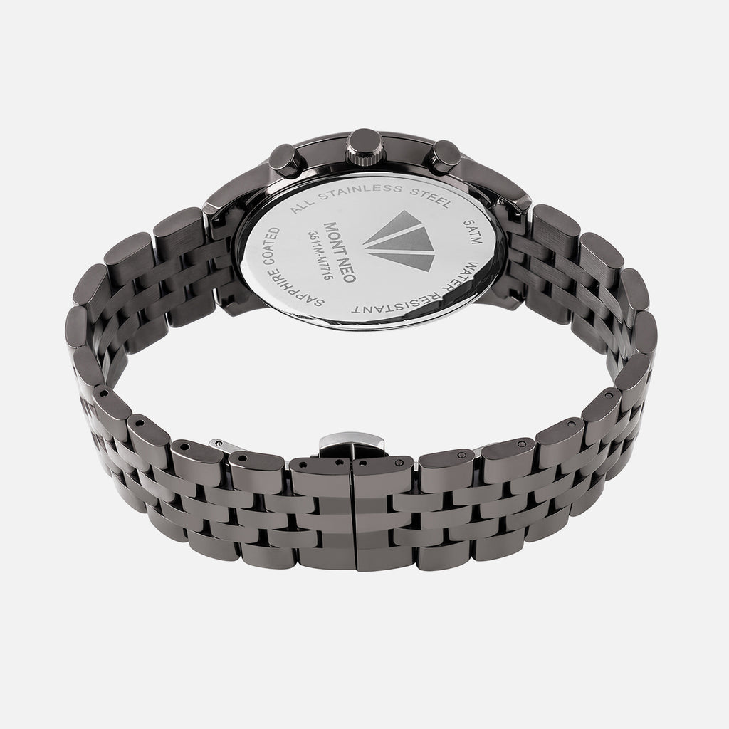 Men Quartz Grey Dial Multi-Function Metal Watch 3511M-M7715