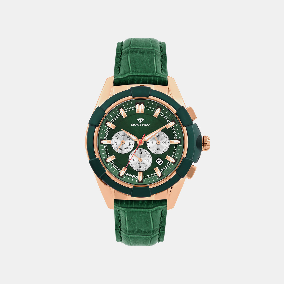 Men Quartz Green Dial Multi-Function Leather Watch 3512M-L31014