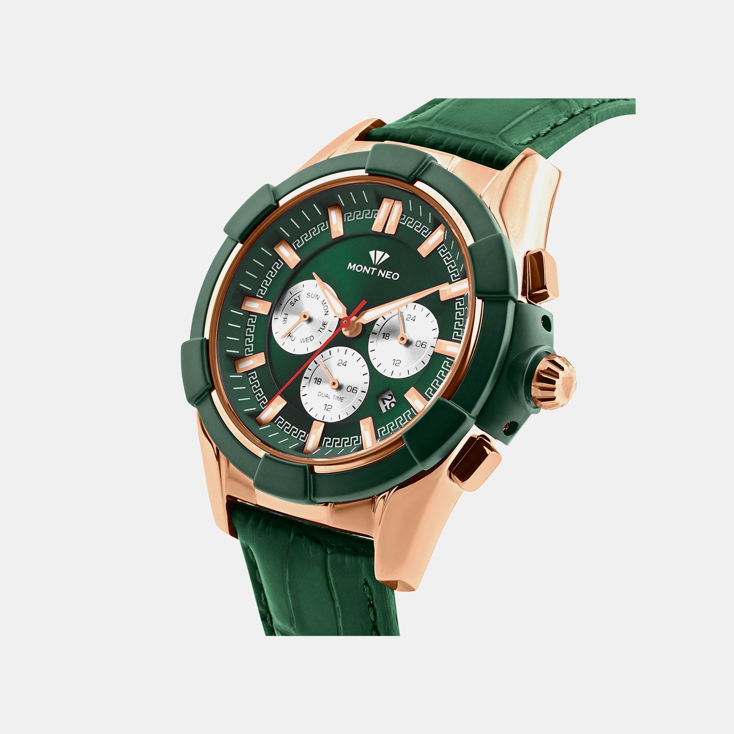 Men Quartz Green Dial Multi-Function Leather Watch 3512M-L31014