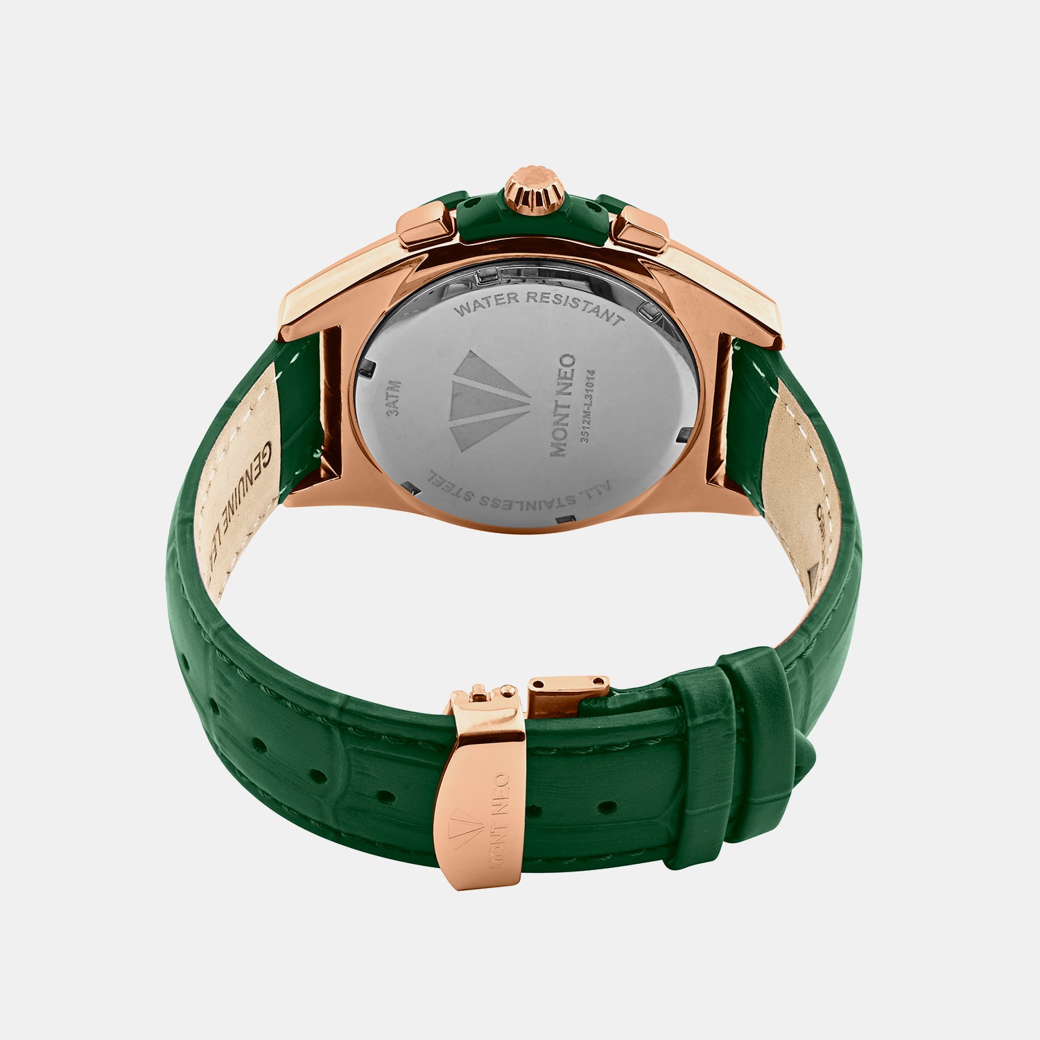 Men Quartz Green Dial Multi-Function Leather Watch 3512M-L31014