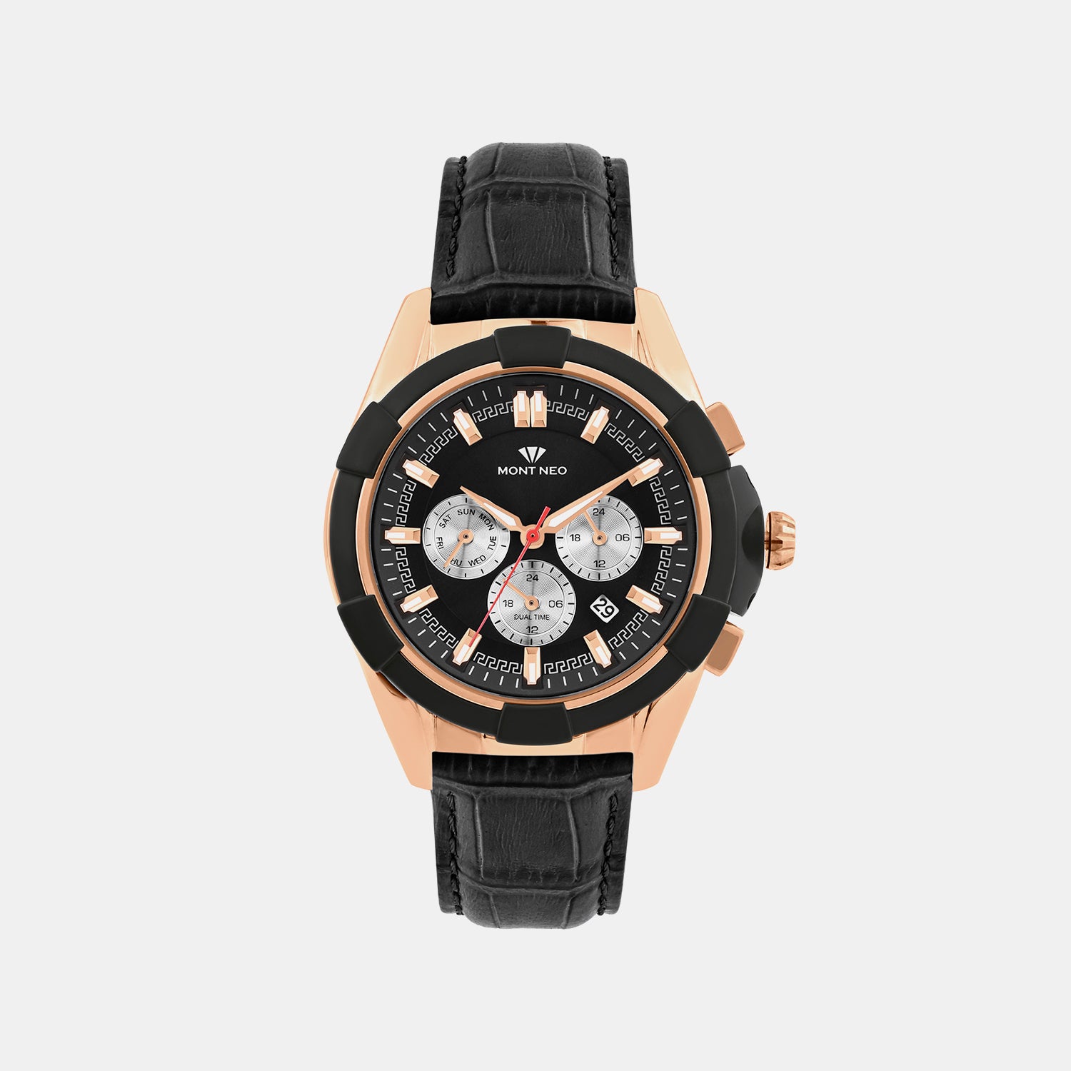 Men Quartz Black Dial Multi-Function Leather Watch 3512M-L3404