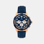 Men Quartz Blue Dial Multi-Function Leather Watch 3512M-L3505