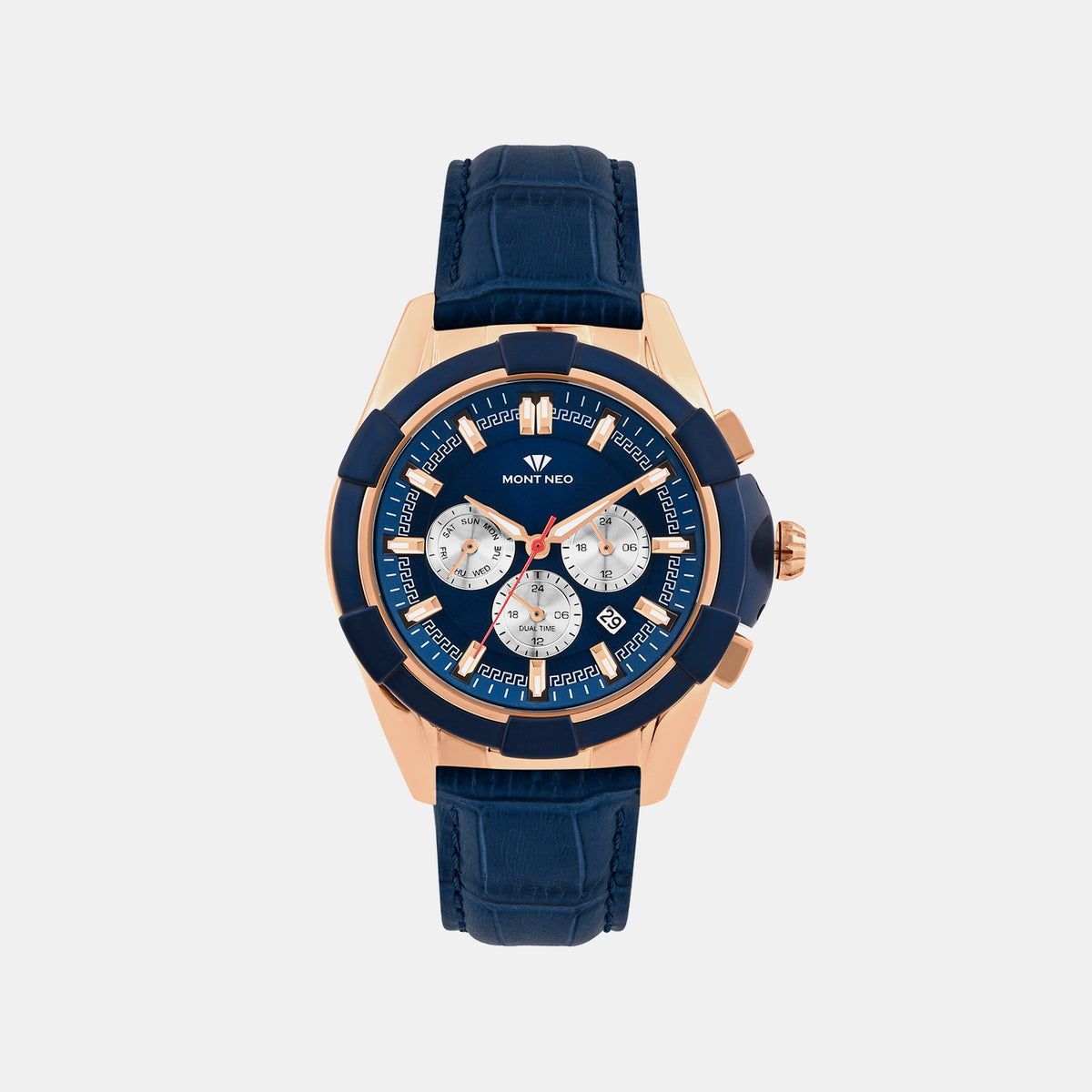 Men Quartz Blue Dial Multi-Function Leather Watch 3512M-L3505