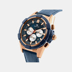 Men Quartz Blue Dial Multi-Function Leather Watch 3512M-L3505