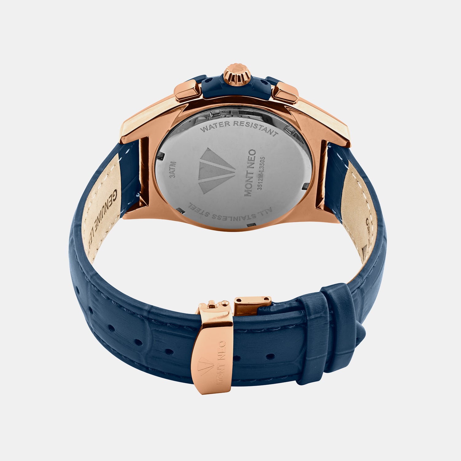 Men Quartz Blue Dial Multi-Function Leather Watch 3512M-L3505