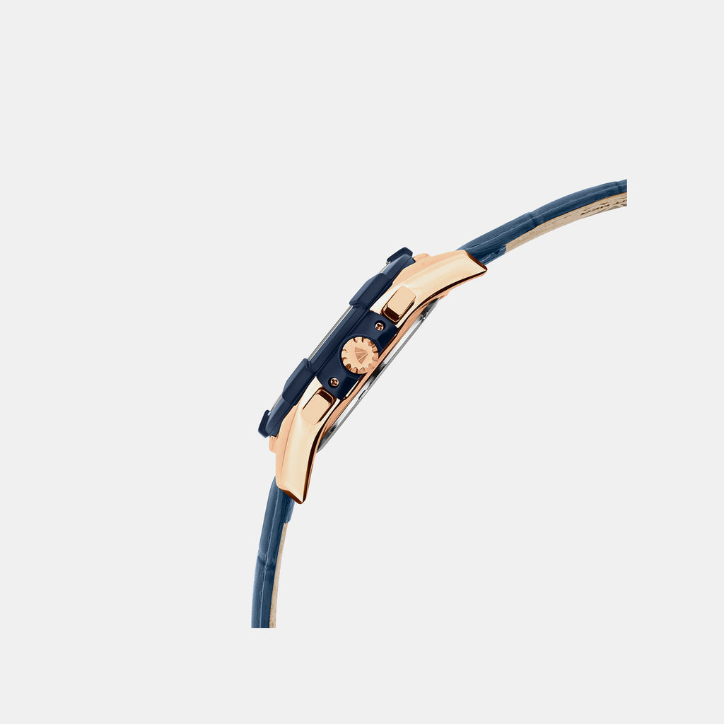 Men Quartz Blue Dial Multi-Function Leather Watch 3512M-L3505