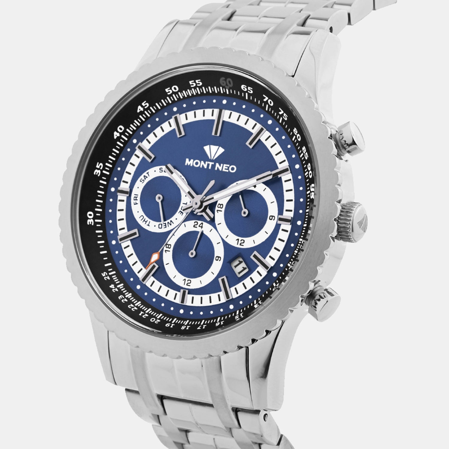 Men Quartz Blue Dial Multi-Function Metal Watch 3513M-M1405