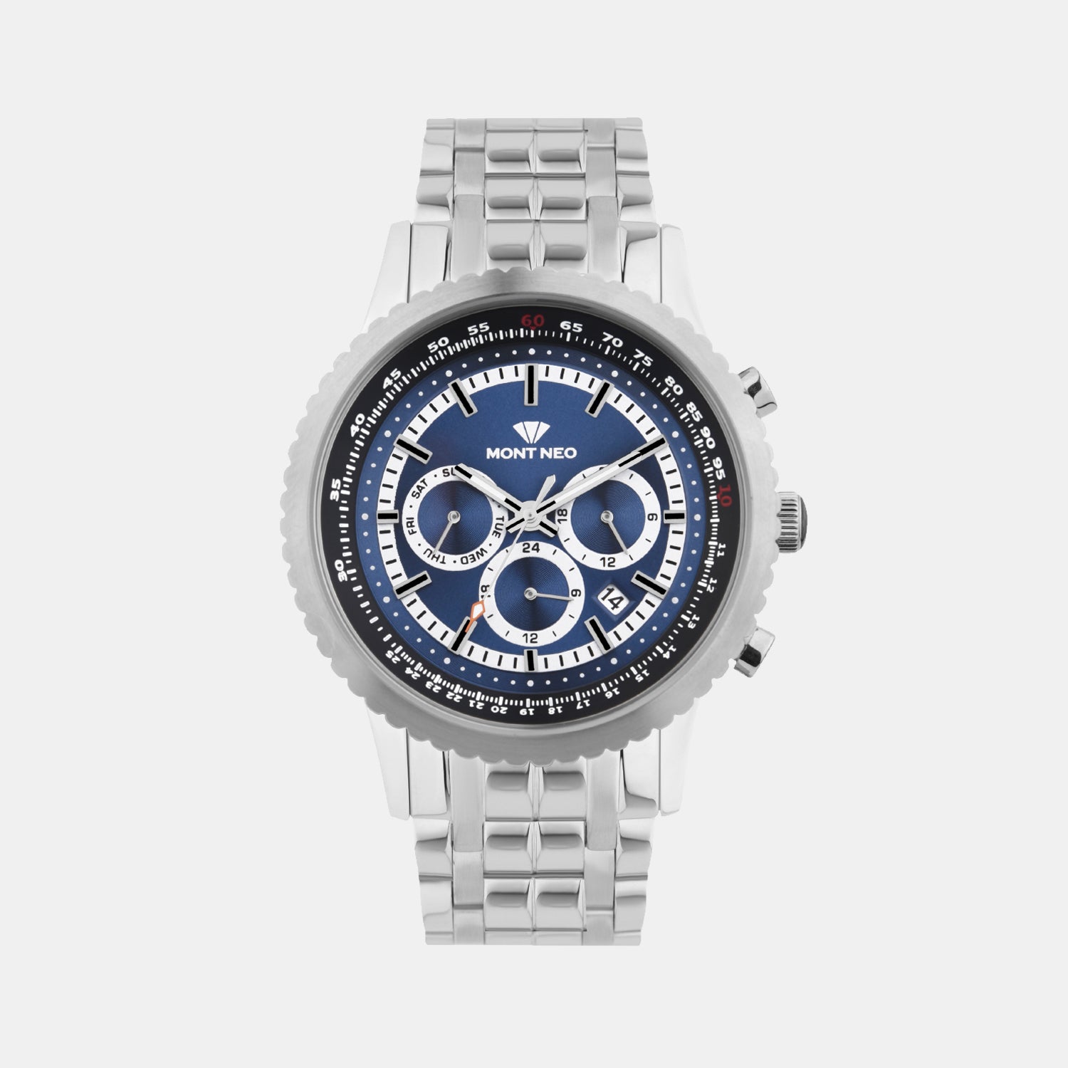 Men Quartz Blue Dial Multi-Function Metal Watch 3513M-M1405