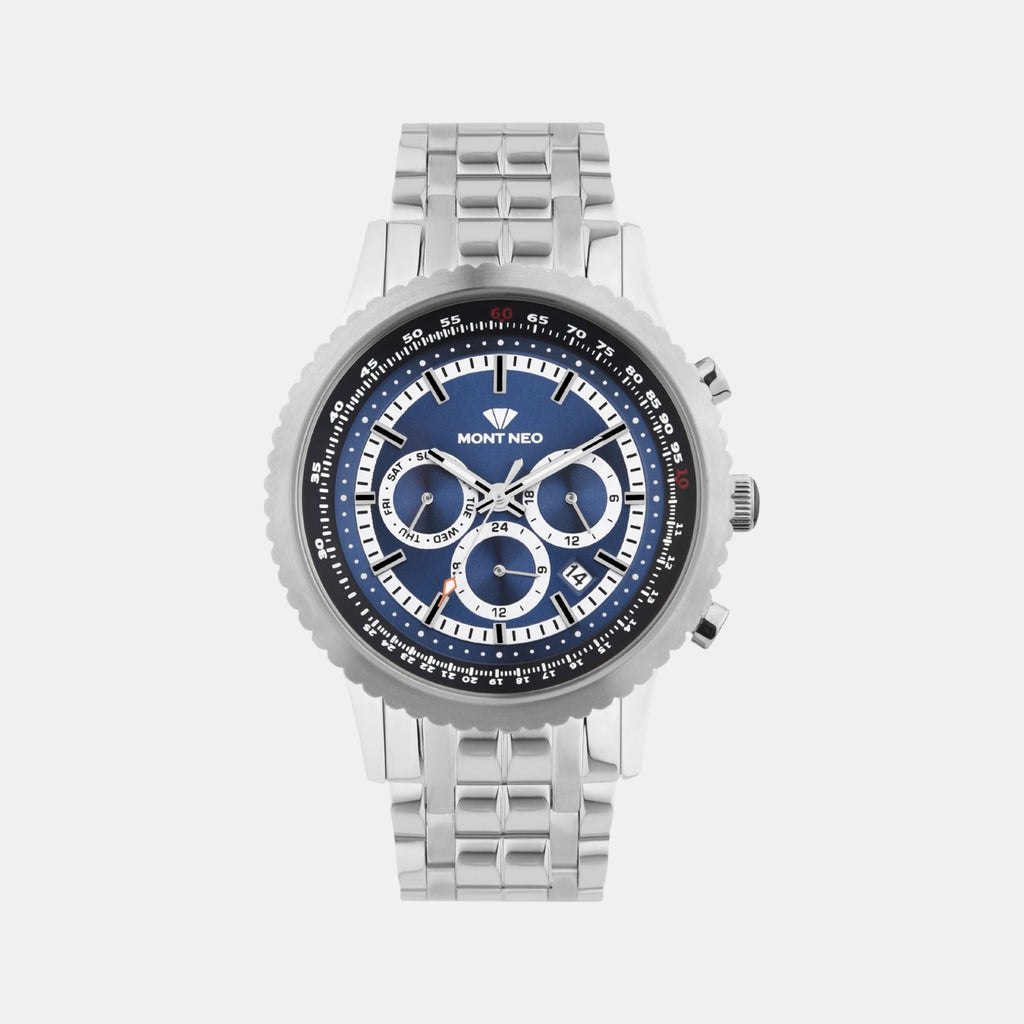 Men Quartz Blue Dial Multi-Function Metal Watch 3513M-M1405