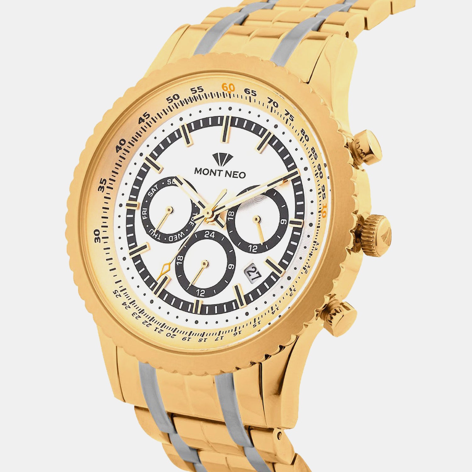 Men Quartz Silver Dial Multi-Function Metal Watch 3513M-M2203