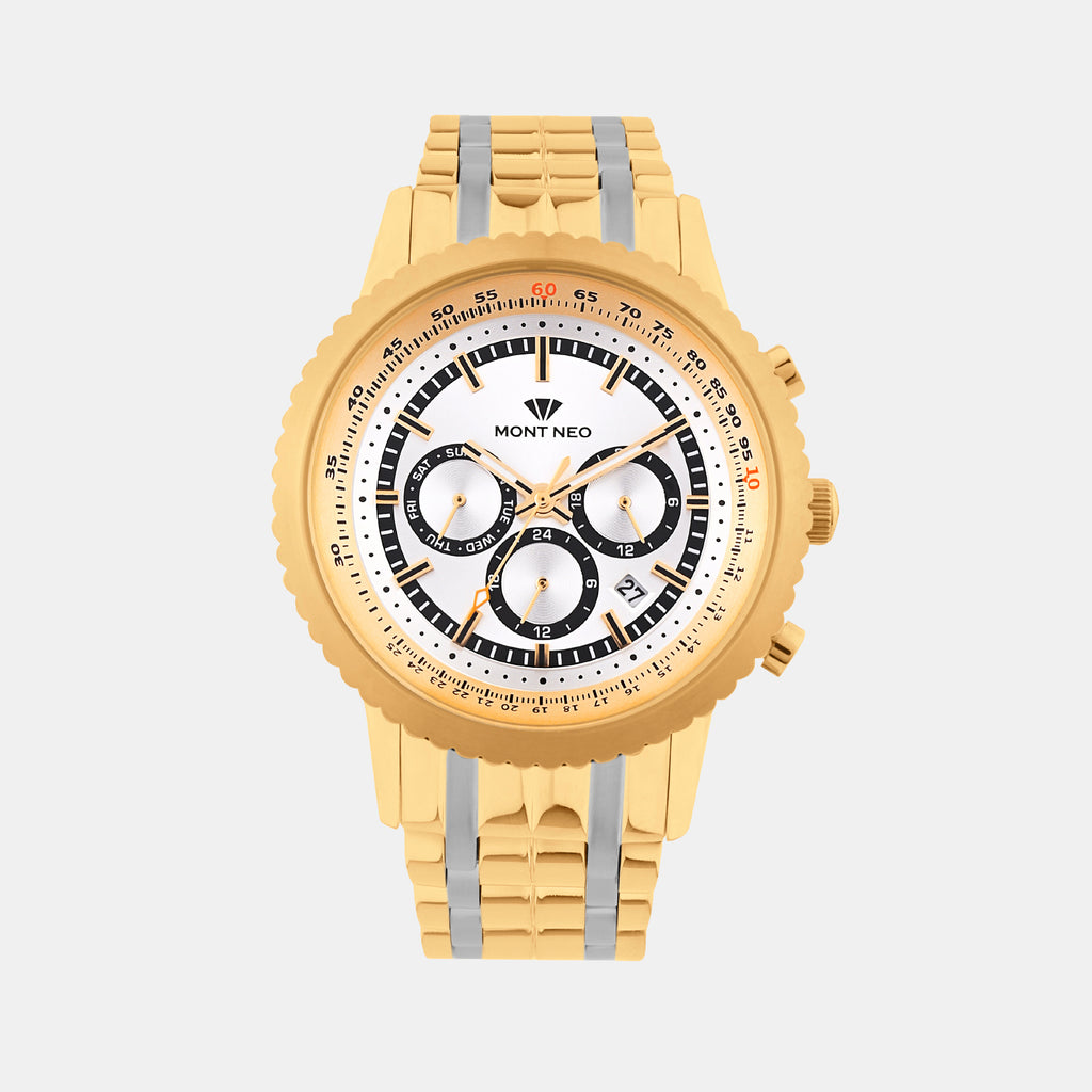 Men Quartz Silver Dial Multi-Function Metal Watch 3513M-M2203