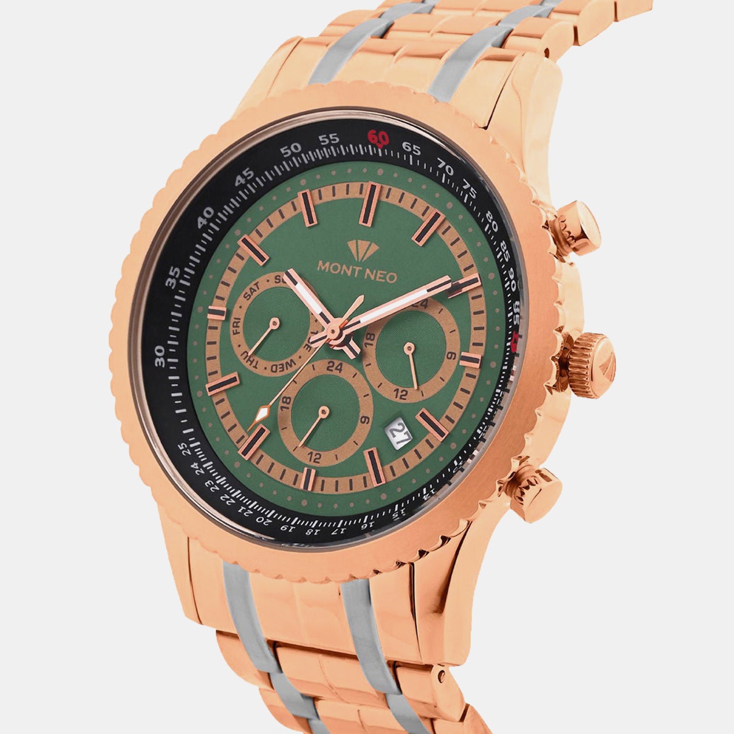 Men Quartz Green Dial Multi-Function Metal Watch 3513M-M3414